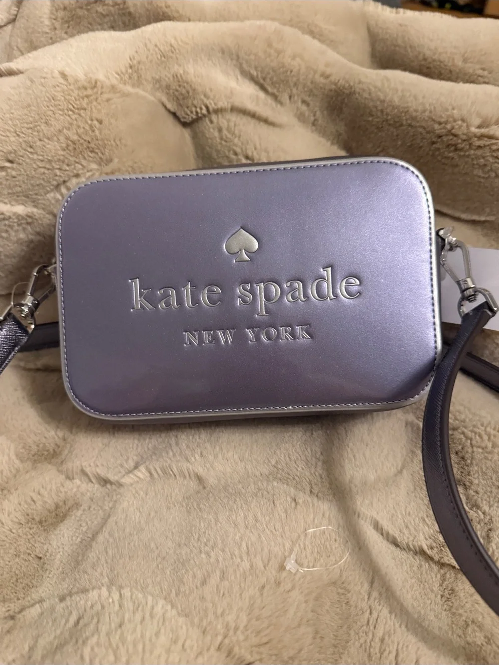 kate spade Metallic Lavender Crossbody Camera Bag with Silver Logo - Picture 1 of 5